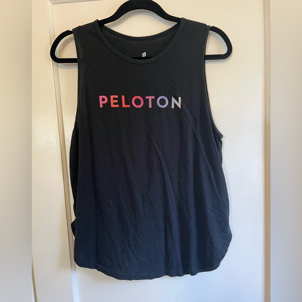 Peloton Women's Black Muscle Tee with Multicolor Logo